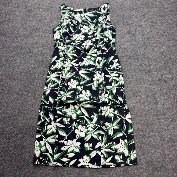Chaps Dresses & Skirts - Chaps Womens Navy Green Floral Sleeveless Boat Neck Sheath Dress Size 6